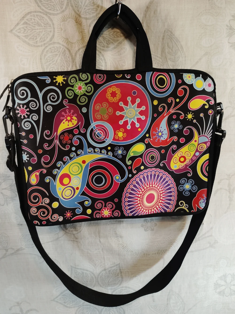 Black Multicolor Paisley Laptop Bag with Shoulder Strap